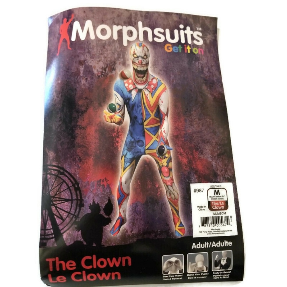 NEW MEN'S Clown Morphsuit Medium Halloween Costume